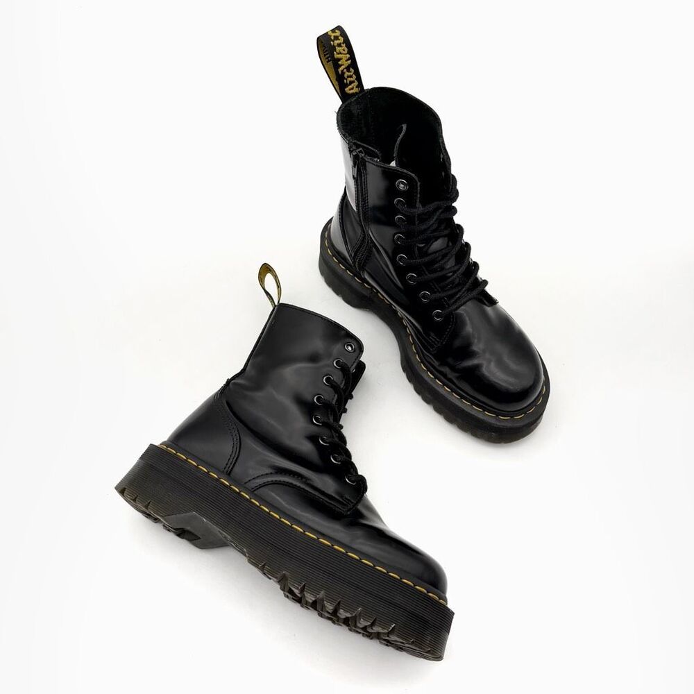 DR MARTENS Jadon Black Smooth Boots Size US 7 Side Zip Leather Platform - Picture 14 of 14